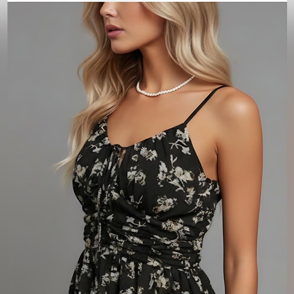 Chiffon Floral Print Knot Front Cami Dress - Picture 2 of 8